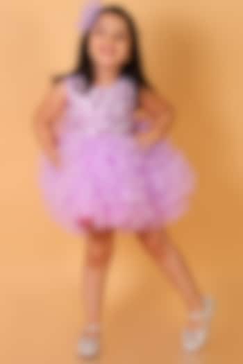 Lilac Net Flared Dress For Girls by Teeni's Kidswear