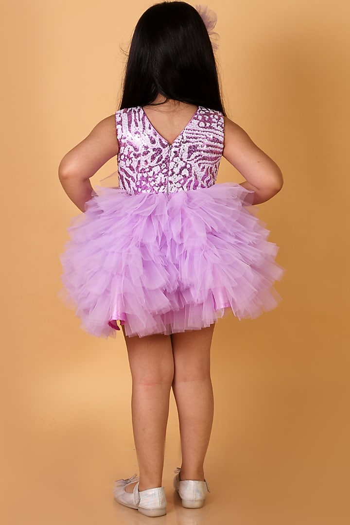 Lilac Net Flared Dress For Girls by Teeni's Kidswear at Pernia's Pop Up Shop