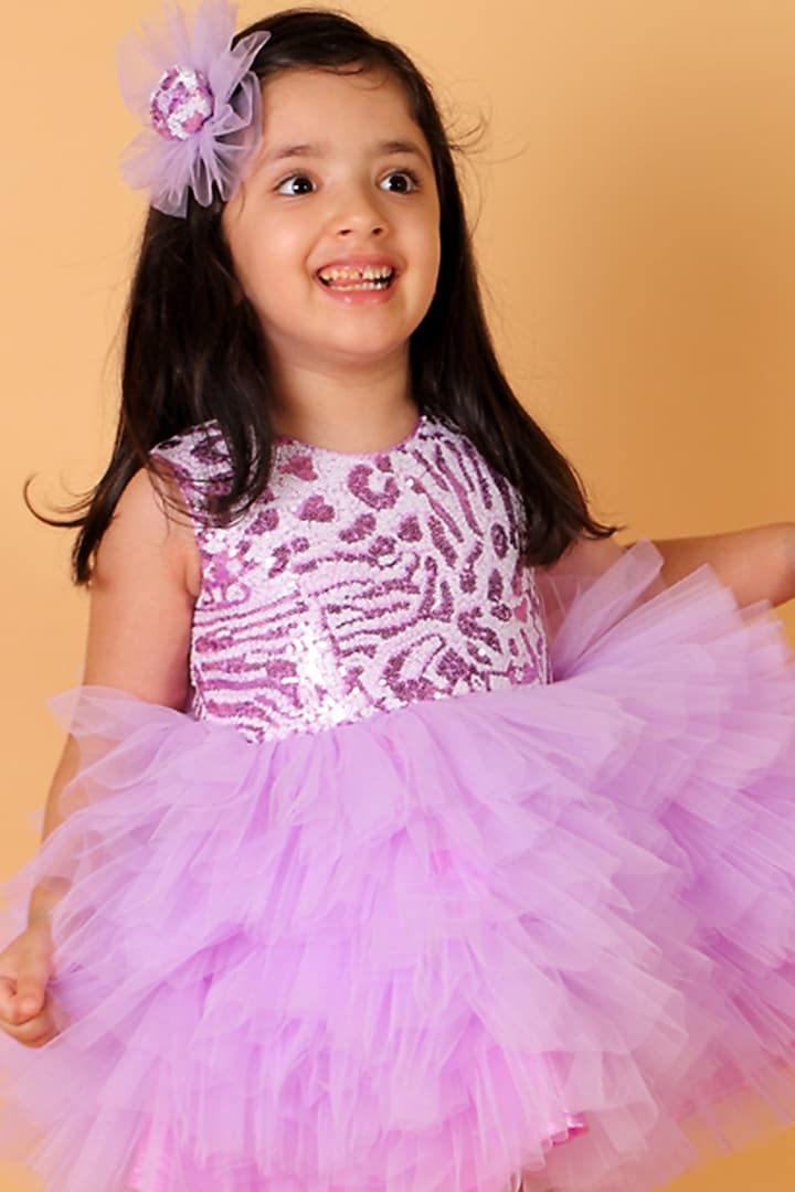 Lilac Net Flared Dress For Girls by Teeni's Kidswear at Pernia's Pop Up Shop