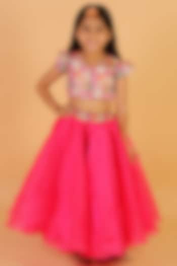 Hot Pink Organza Lehenga Set For Girls by Teeni's Kidswear