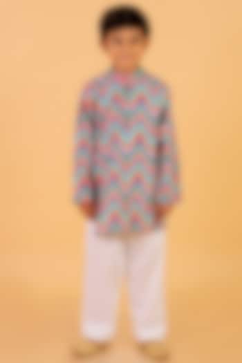 Multi-Colored Cotton Printed Kurta Set For Boys by Teeni's Kidswear