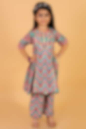 Multi-Colored Cotton Anarkali Set For Girls by Teeni's Kidswear
