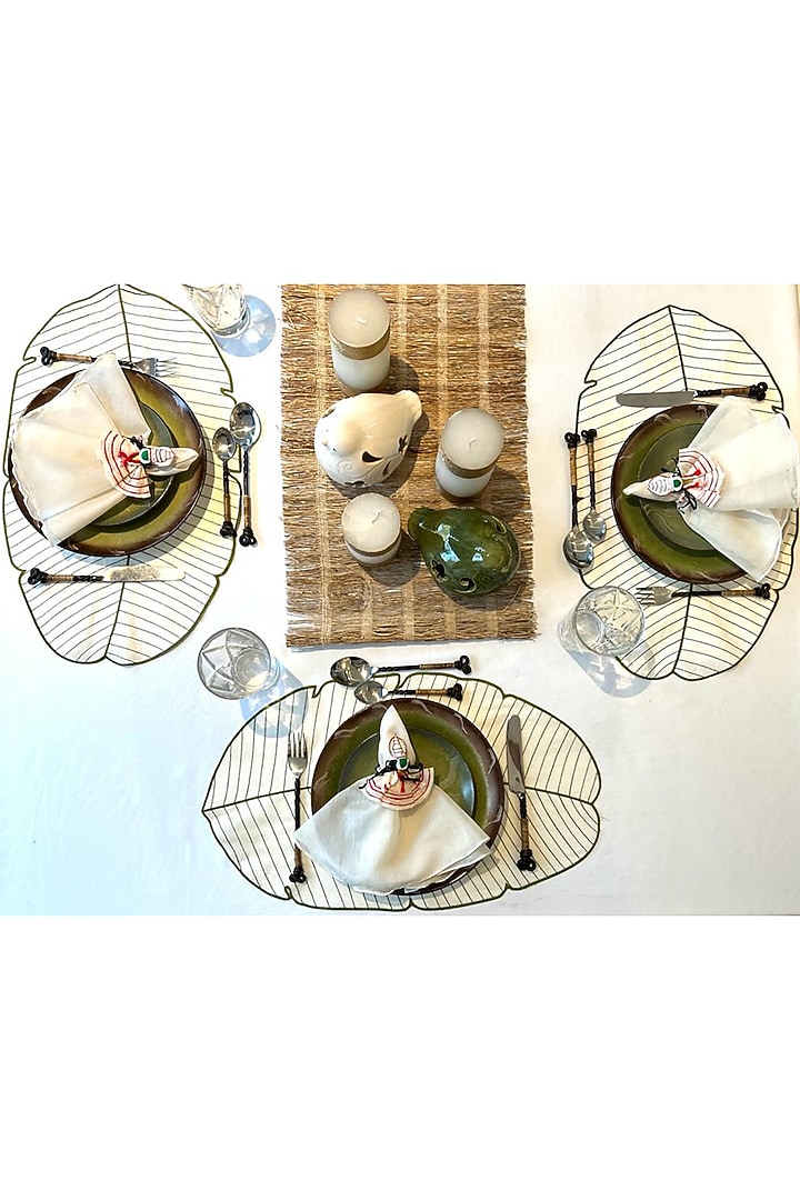 Off-White & Olive Green Banana Leaf Mats (Set of 6) by Tessera at Pernia's Pop Up Shop