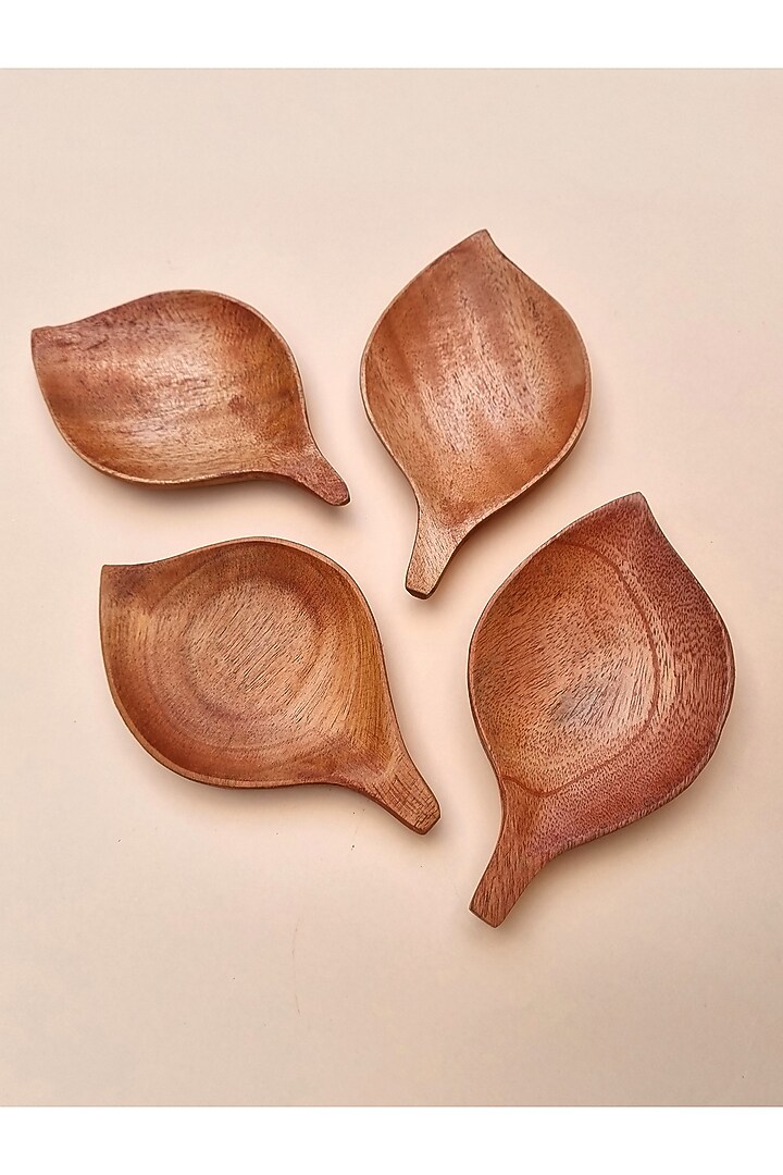 Red Wooden Leaf-Shaped Servers (Set of 4) by Tessera at Pernia's Pop Up Shop