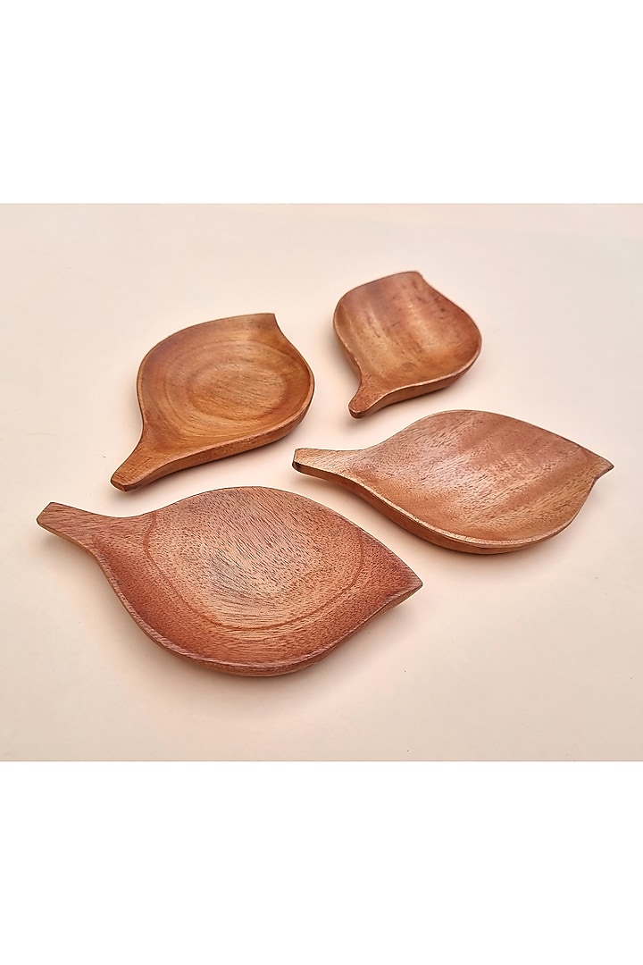 Red Wooden Leaf-Shaped Servers (Set of 4) by Tessera at Pernia's Pop Up Shop