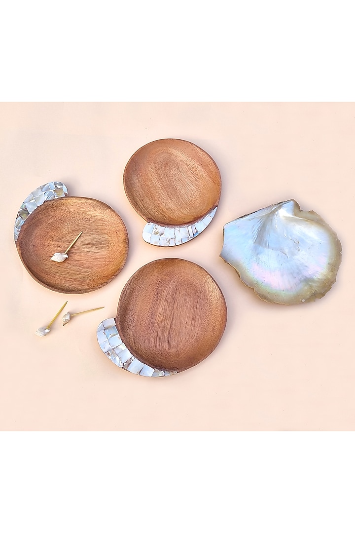 Handcrafted Wooden Plates With Pearl Handles (Set of 3) by Tessera at Pernia's Pop Up Shop