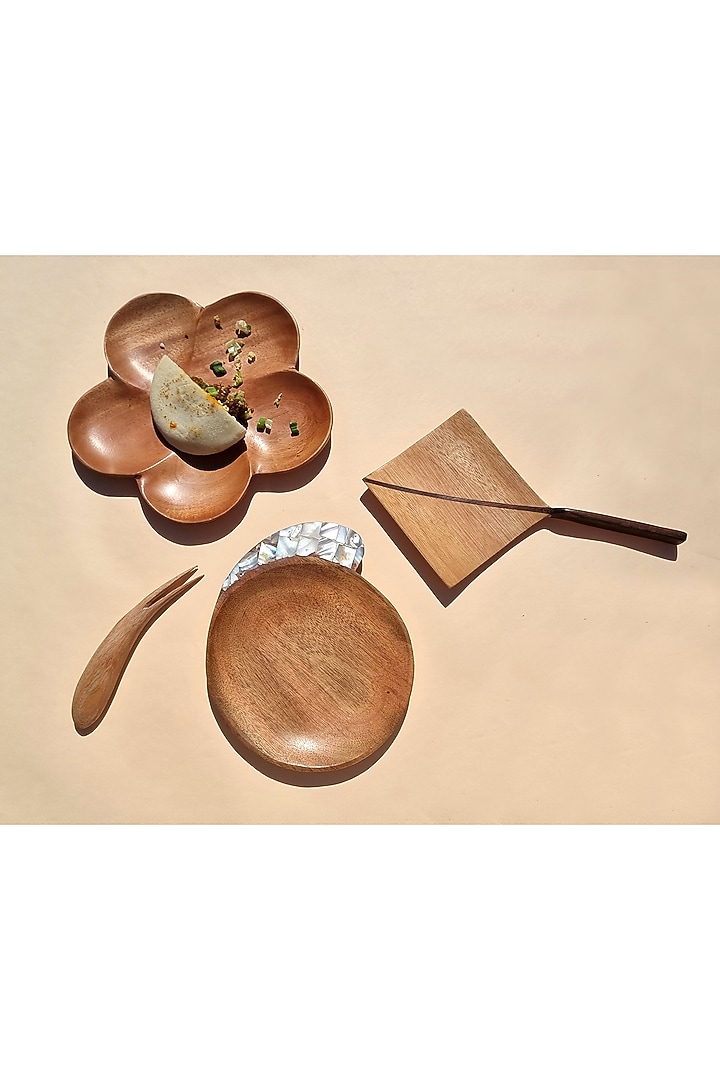 Handcrafted Wooden Plates With Pearl Handles (Set of 3) by Tessera at Pernia's Pop Up Shop