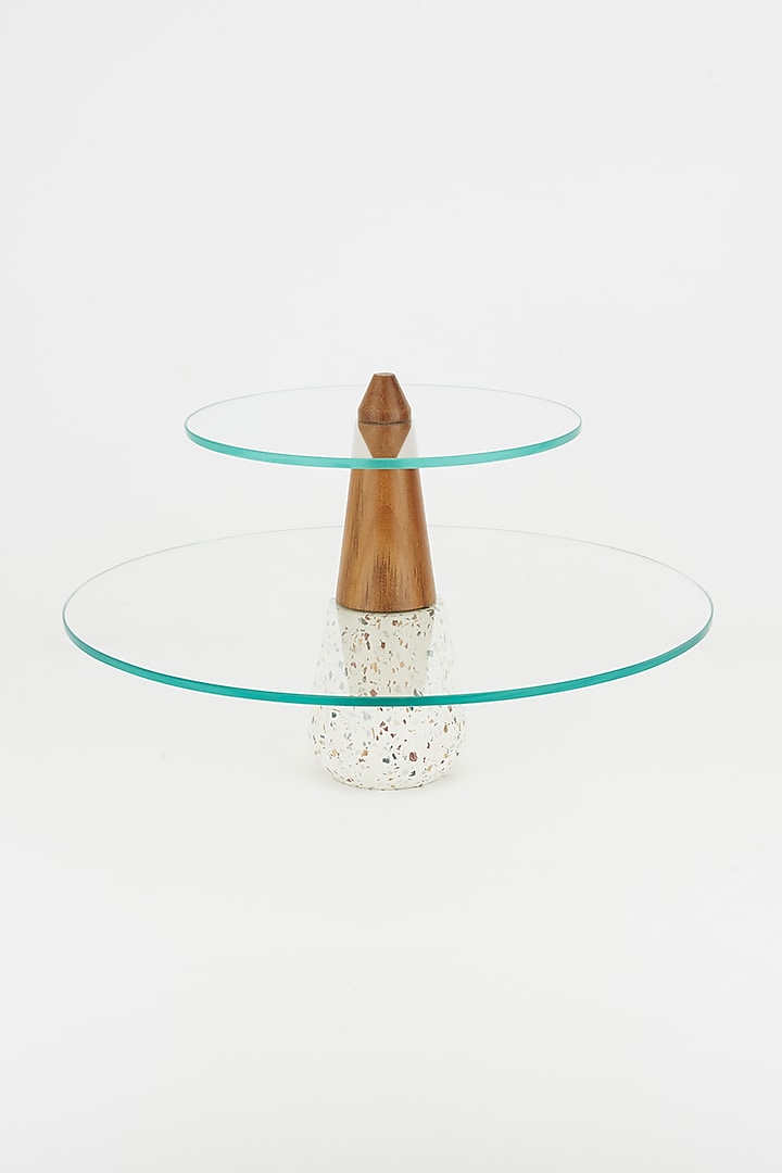 Glass & Wood Two Tiered Cake Stand  by Tessera