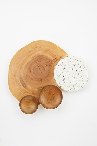 Brown Terrazzo & Acacia Wood Platter by Tessera