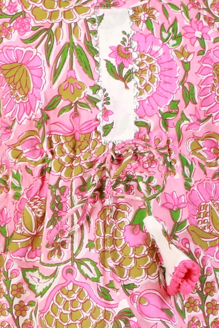 Pink Cotton Printed Kaftan Set For Girls by Teeni's Kidswear at Pernia's Pop Up Shop