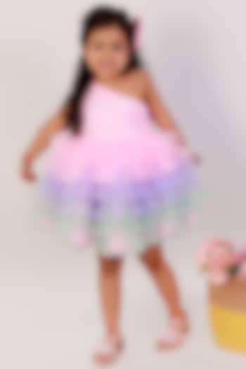 Pink Cotton Mini Dress For Girls by Teeni's Kidswear
