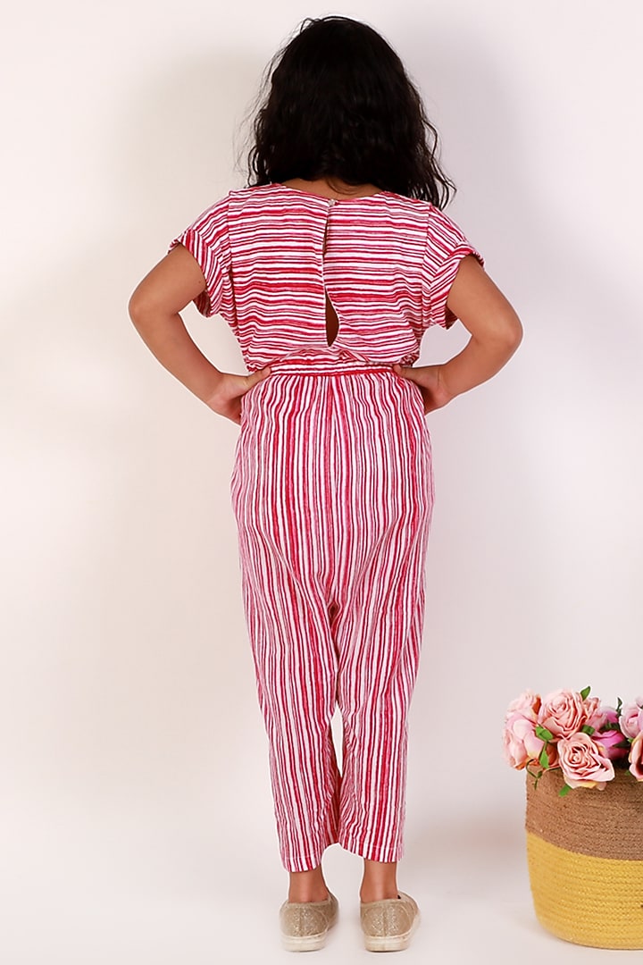 Pink Cotton Printed Jumpsuit For Girls by Teeni's Kidswear at Pernia's Pop Up Shop