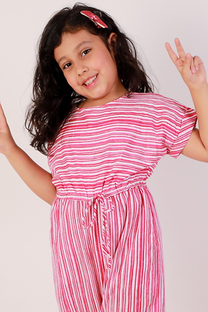 Pink Cotton Printed Jumpsuit For Girls by Teeni's Kidswear at Pernia's Pop Up Shop