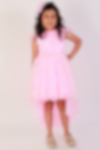 Baby Pink Net Mini Dress For Girls by Teeni's Kidswear