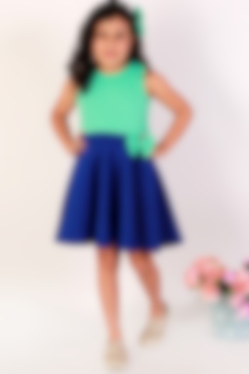 Blue & Mint Green Neoprene Mini Dress For Girls by Teeni's Kidswear