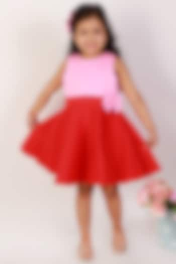 Red & Pink Neoprene Mini Dress For Girls by Teeni's Kidswear at Pernia's Pop Up Shop