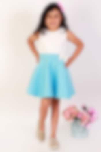 Sky Blue & White Neoprene Mini Dress For Girls by Teeni's Kidswear at Pernia's Pop Up Shop