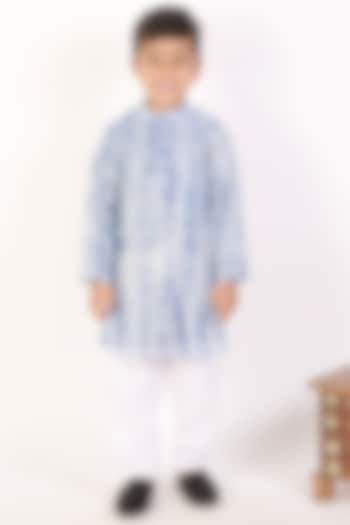 Blue Tie-Dye Printed Kurta Set For Boys by Teeni's Kidswear