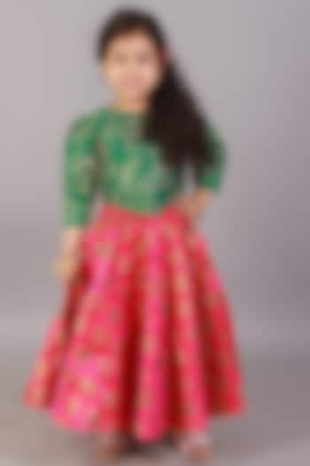 Hot Pink Brocade Lehenga Set For Girls by Teeni's Kidswear at Pernia's Pop Up Shop