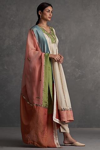 Cream Tissue Silk Anarkali Set by Affroz