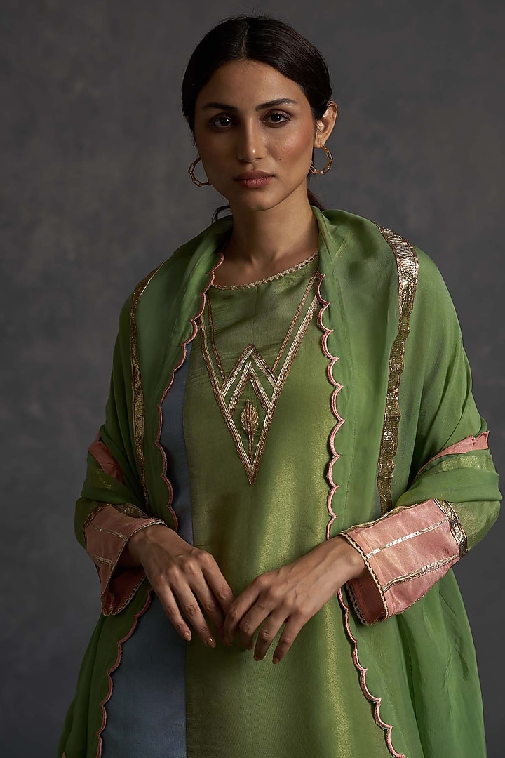 Green Handworked Kurta Set by Affroz at Pernia's Pop Up Shop