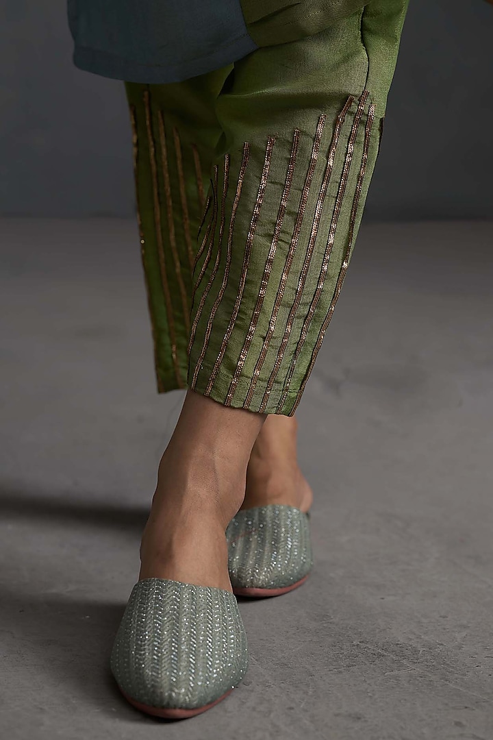 Green Handworked Kurta Set by Affroz at Pernia's Pop Up Shop