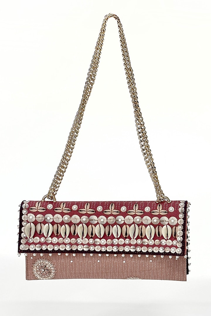 Blush Cotton Canvas Printed Foldover Chain Clutch by The Garnish Company