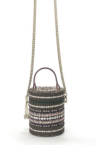 Green Cotton Canvas Printed Cylinder Bag by The Garnish Company