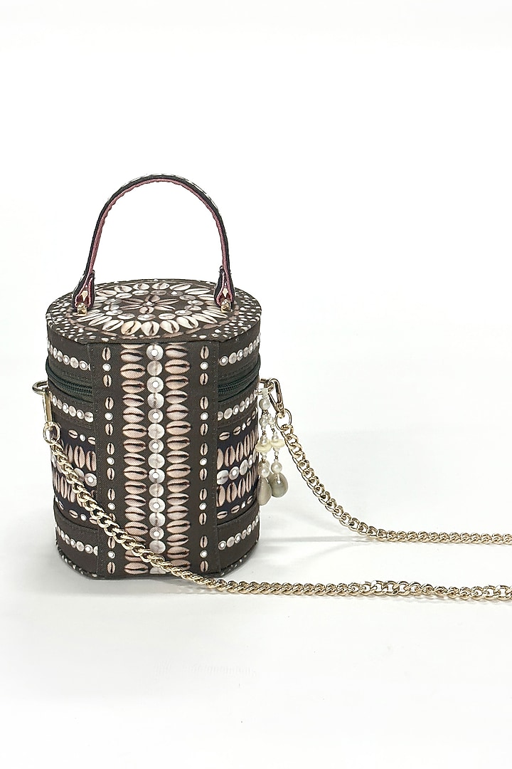 Green Cotton Canvas Printed Cylinder Bag by The Garnish Company at Pernia's Pop Up Shop