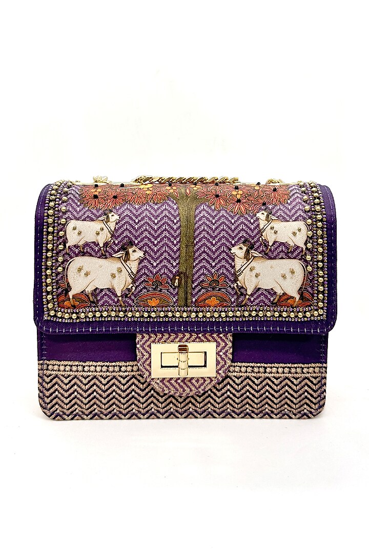 Purple Satin Animal Printed Bag by The Garnish Company