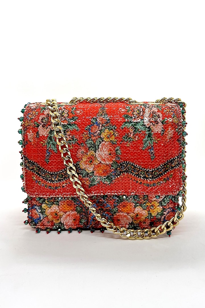Red Sequins Mon Amor Printed Sling Bag by The Garnish Company
