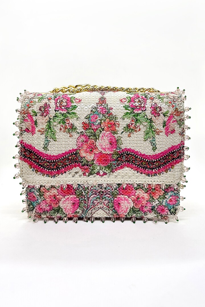White Sequins Mon Amor Printed Sling Bag by The Garnish Company at Pernia's Pop Up Shop