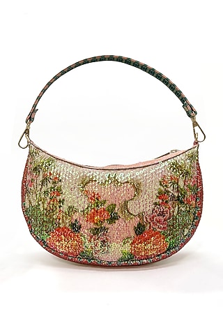 White Sequins Printed Crescent Dual Sling Bag by The Garnish Company