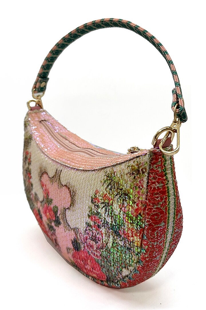 White Sequins Printed Crescent Dual Sling Bag by The Garnish Company at Pernia's Pop Up Shop