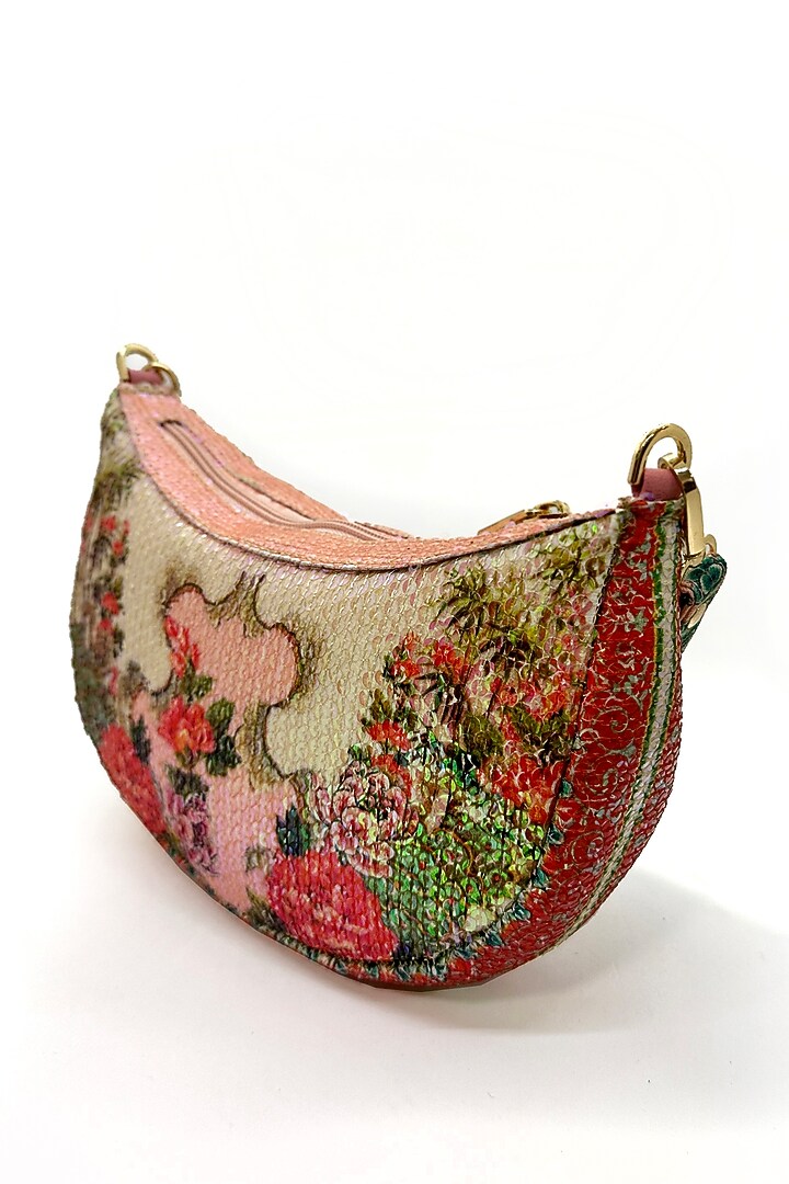 White Sequins Printed Crescent Dual Sling Bag by The Garnish Company at Pernia's Pop Up Shop