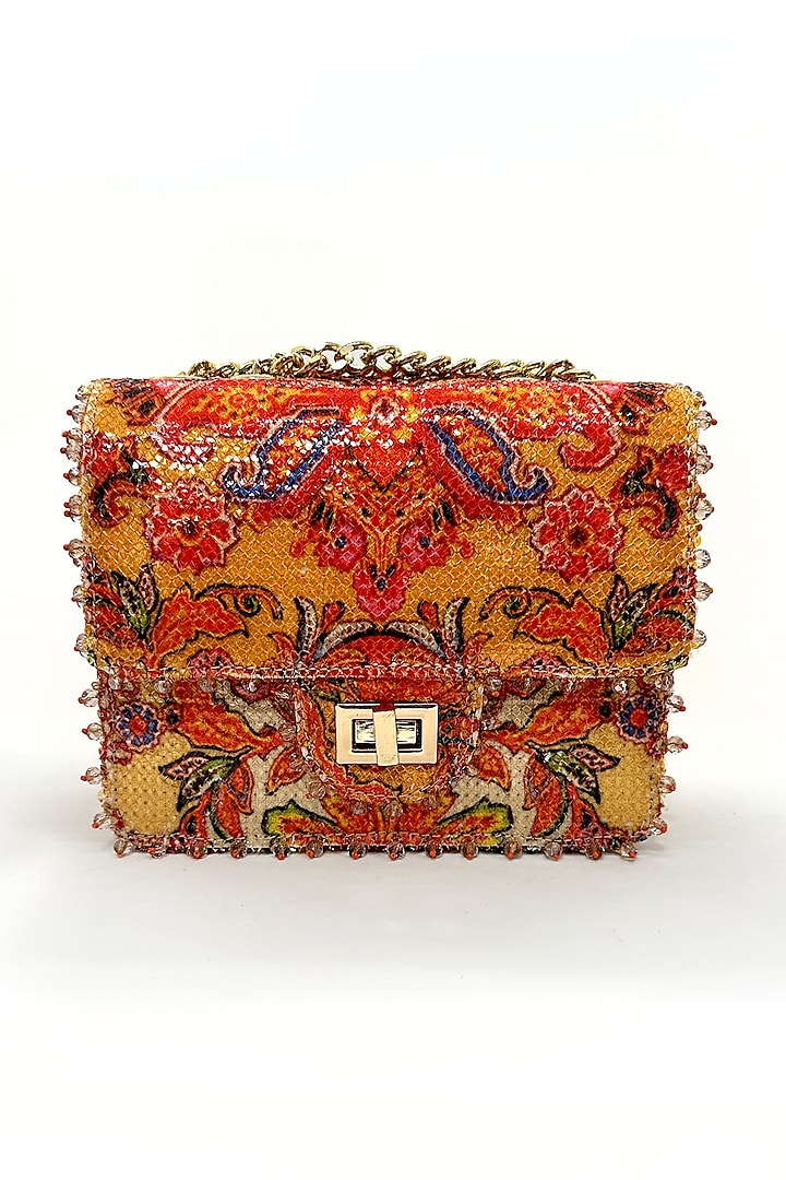 Yellow Sequins Paisley & Floral Printed Bag by The Garnish Company