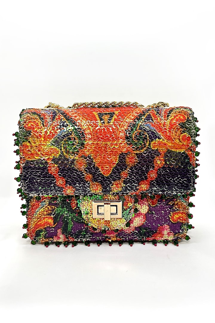 Purple Sequins Paisley & Floral Printed Bag by The Garnish Company