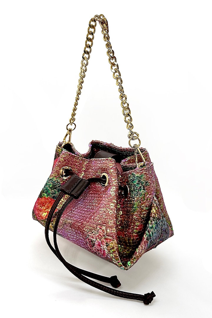 Blush Sequins Printed Drawstring Bag by The Garnish Company
