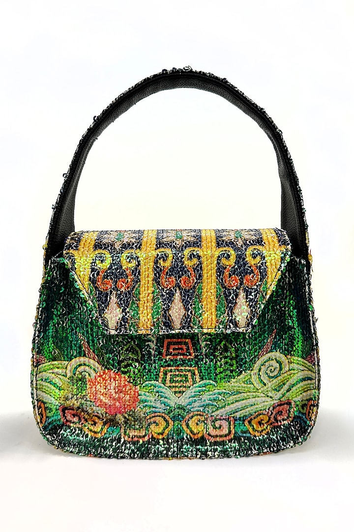 Multi-Colored Sequins Printed Square Bag by The Garnish Company