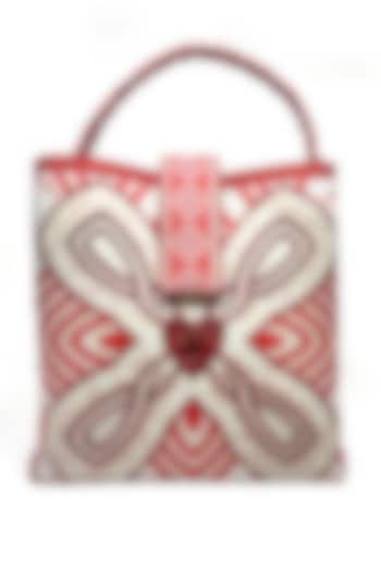 Red Cotton Canvas Crystal Heart Work Bucket Bag by The Garnish Company