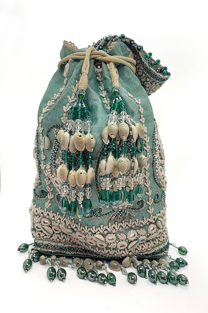 Mint Embroidered Rectangular Bag by The Garnish Company