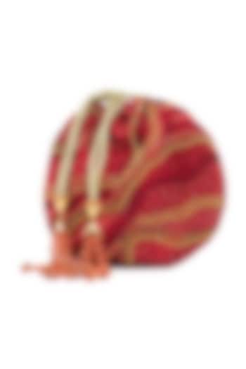 Red Embroidered Circular Potli Bag by The Garnish Company