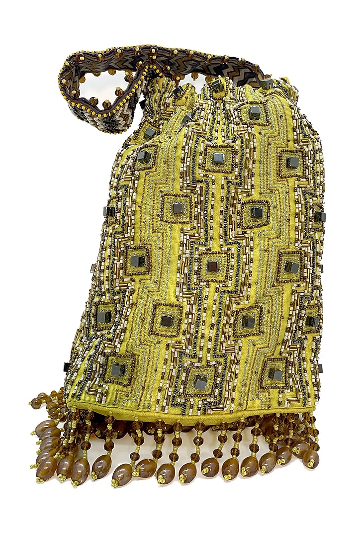 Yellow Embroidered Rectangular Bag by The Garnish Company
