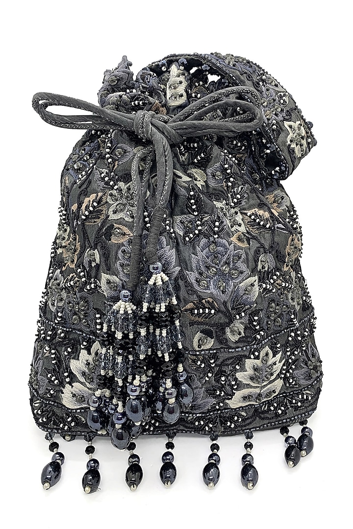 Black Embroidered Rectangular Bag by The Garnish Company at Pernia's Pop Up Shop