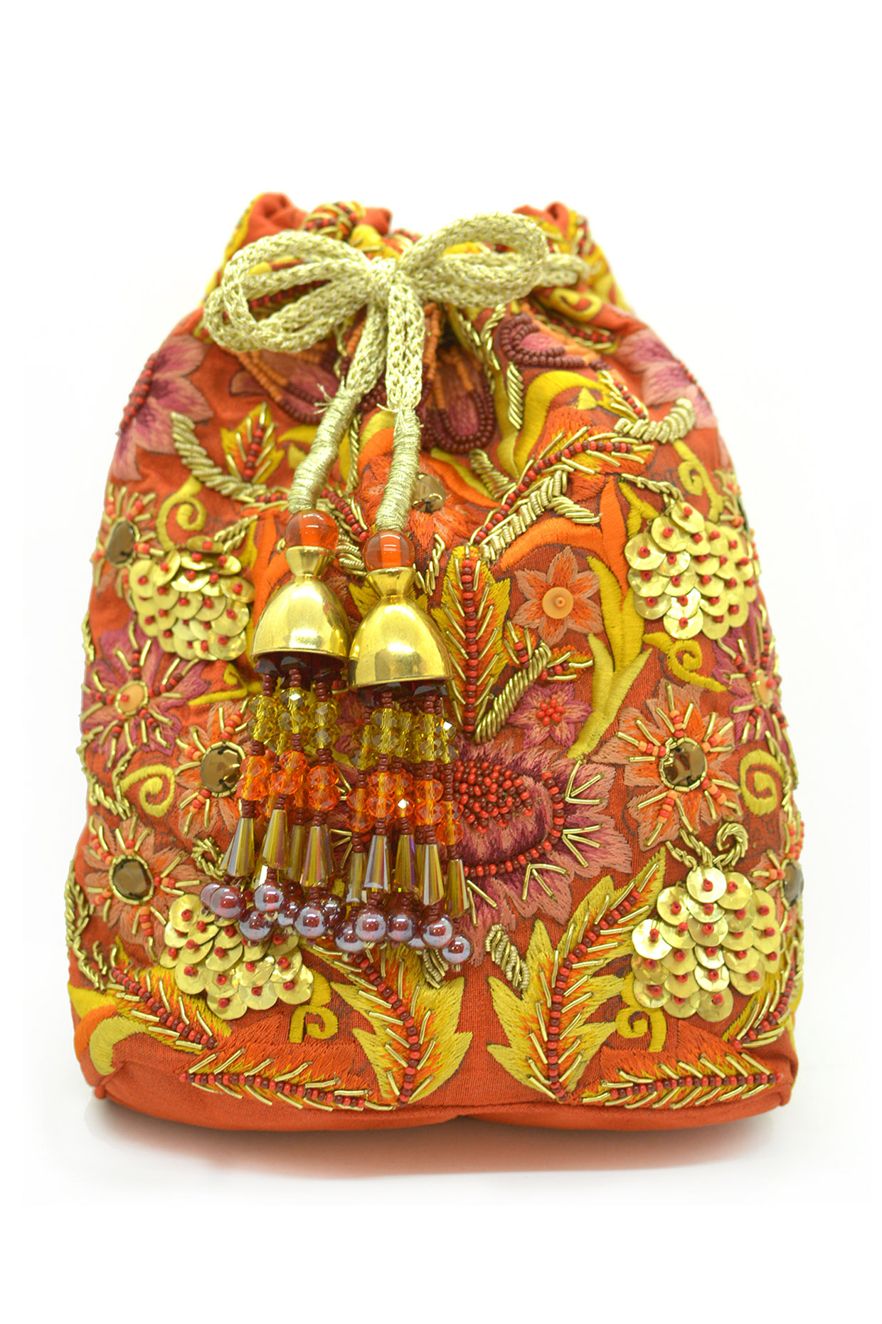 Orange Embroidered Rectangular Potli Bag by The Garnish Company at Pernia's Pop Up Shop
