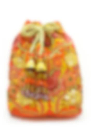 Orange Embroidered Rectangular Potli Bag by The Garnish Company