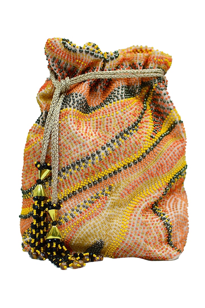 Peach Embroidered Rectangular Potli Bag by The Garnish Company