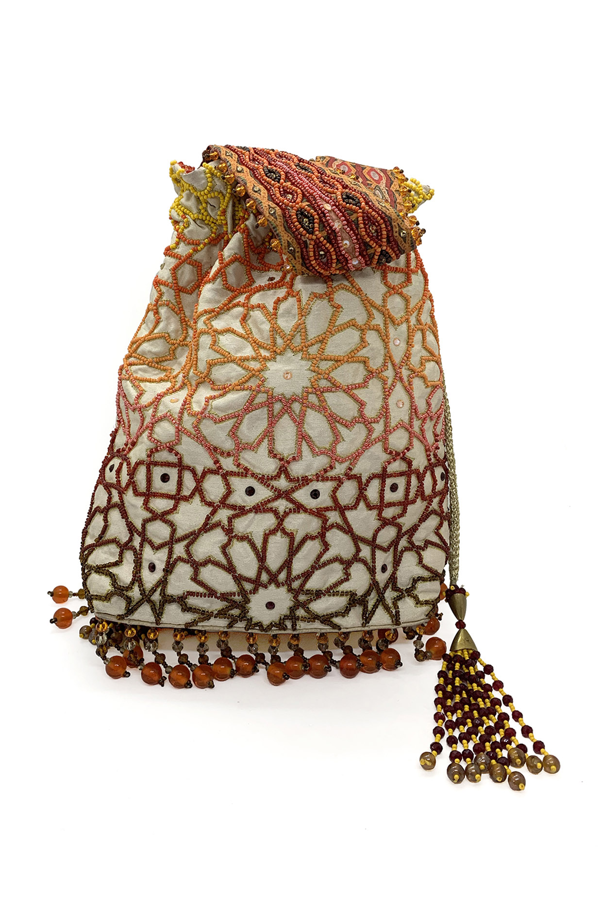 Cream Embroidered Rectangular Bag by The Garnish Company at Pernia's Pop Up Shop