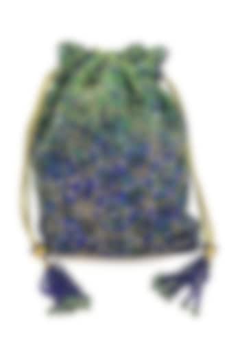 Indigo & Green Embroidered Potli Bag by The Garnish Company