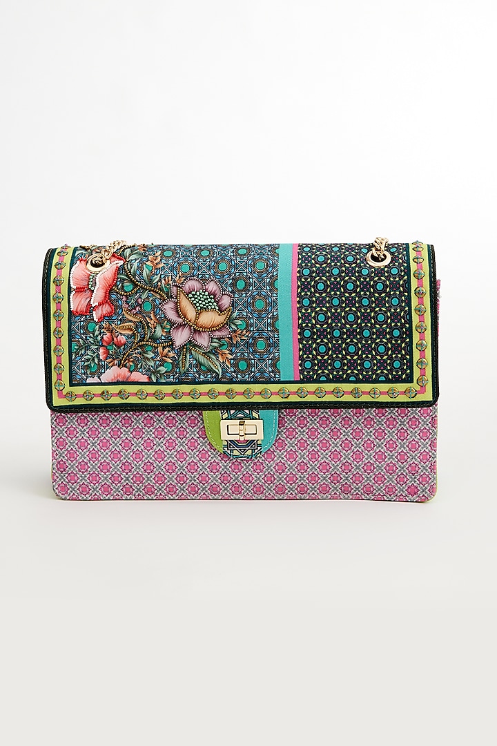 Multi-Colored Cotton Canvas Printed & Embroidered Handbag by The Garnish Company